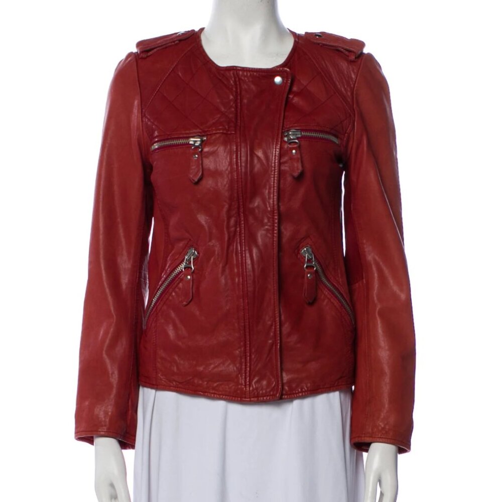 Isabel Marant Étoile Lamb Leather Biker Jacket (Red / Oxblood)